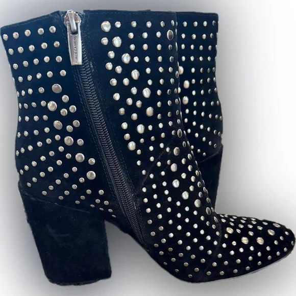 VINCE CAMUTO: DRISTA Black Suede Silver Studded Ankle Boots Block Heel Size - 9M - Picture 5 of 10